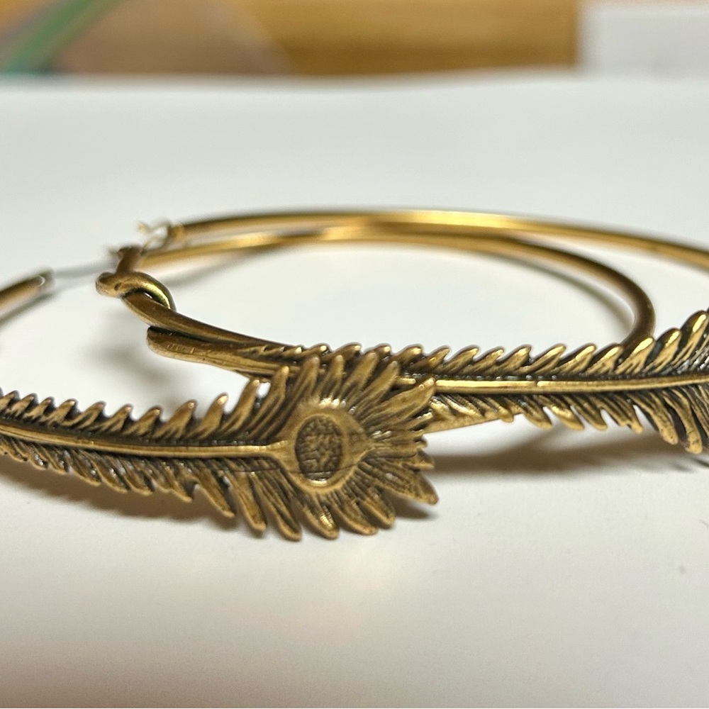 Alex and Ani Peacock Feather Hoop Earrings